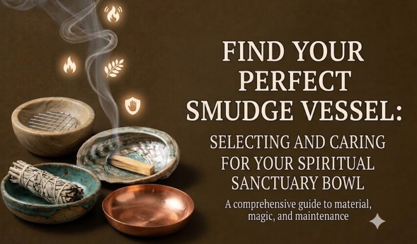 I want to write catchy interesting titles on the feature image of the blog post like the image i provided.  Create an image related to Best Smudging Bowls and Dishes| Buying and Care Guide  Donot use the same title just use the keyword and add a catchy line that hooks the reader